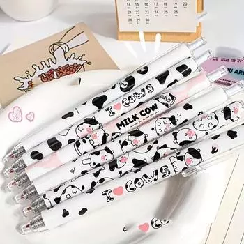 6 Pcs cartoon cow pattern ballpoint pens, 0.5mm gel pens for daily office and school writing