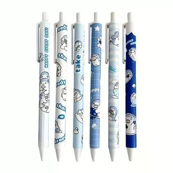 6 Pcs Cartoon Cute 0.5mm Black Ink Press on Ballpoint Pens, Back to School, School Supplies, Kawaii Stationery Ballpoint Pen Gel Pen