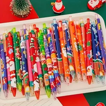 6 Pcs Christmas style neutral pen, Christmas gift pen, school supplies, daily writing ballpoint pen (black ink) 6 pcs