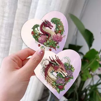 6 Pcs Diamond Drawing Card Heart Tree Special Shape Diamond Painting Greeting Card Kit Heart Dragon Christmas Gift for Christmas