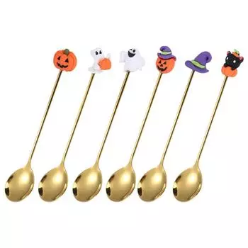 6 Pcs Halloween Silverware Halloween Stainless Steel Pumpkin Dessert Spoon Coffee Spoon Household Tableware Halloween Spoons серебряный