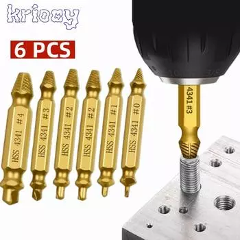 6 PCS HSS Damaged Screw Extractor Drill Stripped Screw Extractor Remover Set Double Ended Broken Screw Bolt Demolition Tools