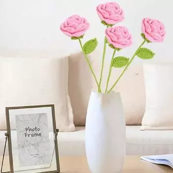 6 Pcs Knitted Crochet Rose Flowers Crochet Flowers Rose Artificial Flowers Handmade Flowers Home Decor Woven Gift for Birthday Valentines Mom 6 Pcs красный