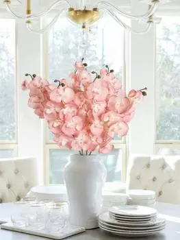 6 Pcs Long Stem Non-woven Artificial Phalaenopsis 26.7inFabric Fake Flower European Photography Props Dining Table Wedding Outdoor Home Decoration белый