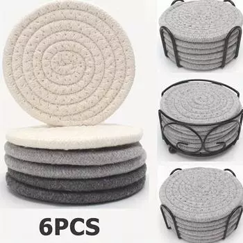 6 шт. новых теплоизоляционных подкладок для домашних чашек диаметром 11 см, набор подставок из хлопковой веревки 6pcs