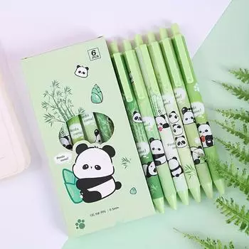 6 pcs Panda Pattern 0.5mm Cartoon Style Neutral Pen Student Learning Writing Gel Pen School Cultural Supplies Gift (Black Ink)
