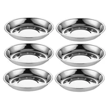 6 Pcs Stainless Steel Disc Fruit Tray Coffe Table Round Mixing Salad Child