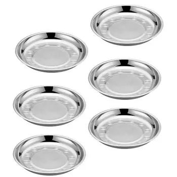 6 Pcs Stainless Steel Disc Mixing Salad Tray Kitchen Supplies Round Platter