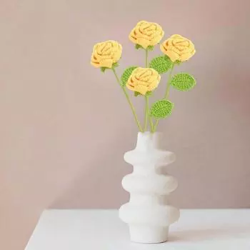 6 Pcs Woven Gift Crochet Rose Flowers Crochet Flowers Rose Artificial Flowers Knitted Handmade Flowers Home Decor for Birthday Valentines Mom 6 Pcs красный