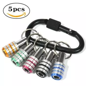 6-Piece Aluminum Alloy Keychain Extension Rod Set with Hexagonal Handle ans 3-Slot Bit Holder.