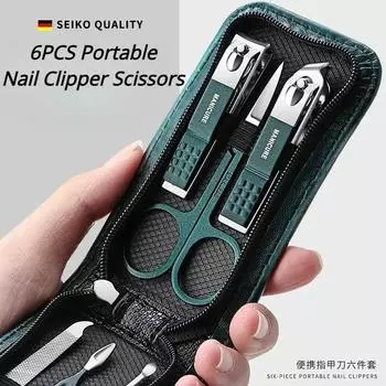 6 Piece Nail Clipper Set Grooming Home Portable Stainless Steel Ear Pick and Toenail Scissors Adult Tools Dog Supplies Pet зелёный