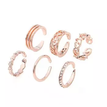 6 Piece Ring One Size Fits Ring Alloy Chain Adjustable Fashion Popular Set Set, Fashionable, Popular, Men s, Women s, Couple, Unisex, Most,