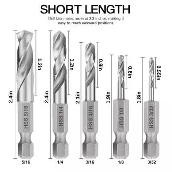 6-piece Set/5-piece Set High-speed Steel Three-pointed Short Drill British Short Drill Bit Overall Hexagonal Shank HSS 5-piece set of HSS short drills