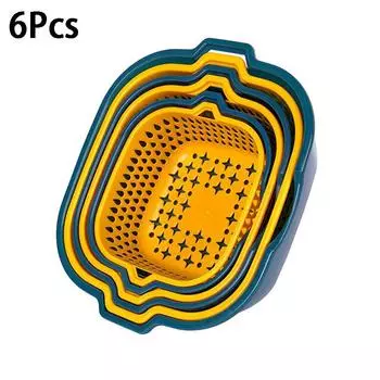 6 Piece Set Double Layered Household Vegetable Washing Basket Kitchen Drain Basket Multi Functional Fruits Vegetable Basin