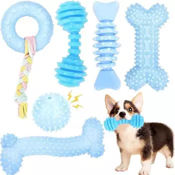 6-piece set of puppy toys, cute small dog toys, puppy teething toys, soft and durable interactive chewing toys suitable for smal синий