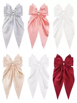 6-piece set of rhinestone starry sky bow hair clips, rhinestone back head top clip, ribbon bow spring clip Size fits all