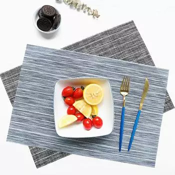 Салфетки под приборы в полоску из 6 штук, ПВХ, коврики под приборы с теплоизоляцией, прямоугольные, моющиеся, декор для стола, 5 цветов, 45x30 см 45x30cm чёрный