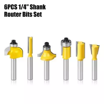 6-Piece Woodworking Milling Cutter Set, Trimming Machine Cutter Head, Bakelite Milling Engraving Machine Milling Cutter, Trimming Cutter 6-piece set of 1/4 handle - without wooden box