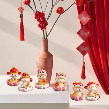 6 Pieces Chinese Year Snake Figurines Cute Craft for Home Cabinet Shelf