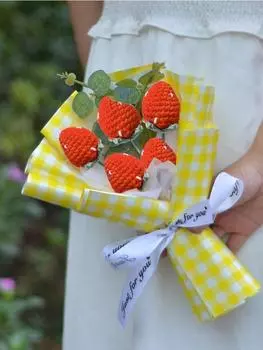 6 шт. ручной вязки клубники крючком цветы букет букет искусственный шерстяной цветок на День святого Валентина День матери день рождения свадьба домашний декор белый