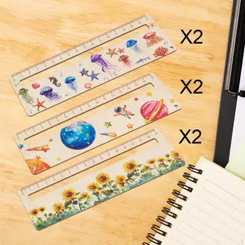 6 Pieces Journal Ruler Measuring Wooden Cute Cartoon 17cm Student Educational Centimeter жёлтый