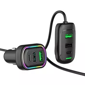 6-портовый USB Type-C передний и задний удлинитель автомобильное зарядное устройство с RGB подсветкой PD быстрая зарядка адаптер питания для iPhone планшет ноутбук