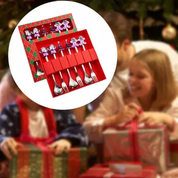 6 предметов Рождественский десерт Вилка Ложка Столовые приборы Набор Посуда Рождество для кухни Style A