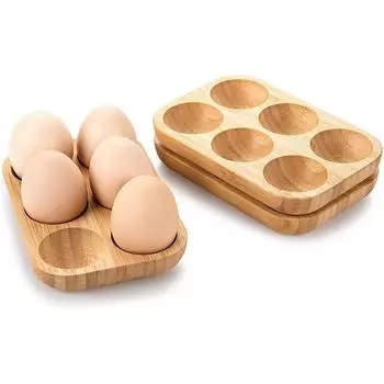 6-ячеечный деревянный лоток для яиц, двухрядный органайзер для яиц, экономящий место в доме, аксессуары для хранения яиц на кухне
