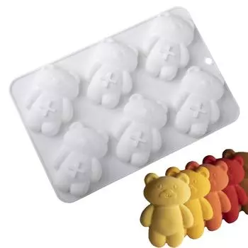 6 ячеек Little Bear Biscuit Mold Силиконовые формы для тортов Формы для шоколада Конфеты Выпечка Инструменты Самодельные формы для мыла Кухонная посуда для выпечки