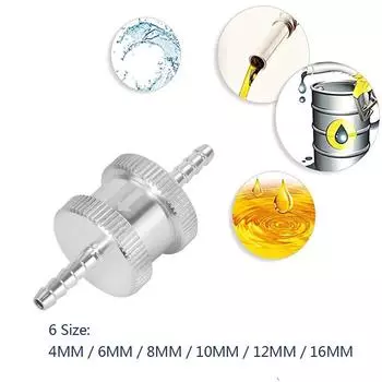 6 размеров 4 мм/6 мм/8 мм/10 мм/12 мм/16 мм невозвратный односторонний топливный обратный клапан алюминиевый сплав бензин дизельное топливо серебряный