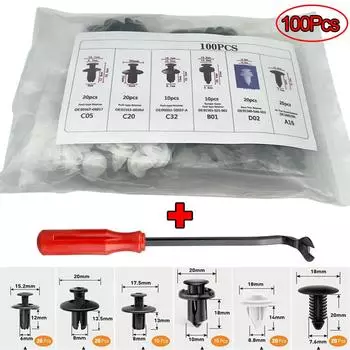 6 размеров автомобильных зажимов для крепления, зажимы для заклепок на крыле, заклепки для кузова, фиксатор для бампера, дверной обшивки, 100 шт. автомобильных зажимов для салона
