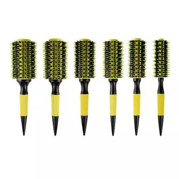 6 размеров, круглая щетка для парикмахерской, деревянная ручка, щетина кабана, профессиональная парикмахерская щетка для волос, круглая расческа, инструменты для укладки волос 10 Yellow