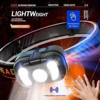 6 режимов освещения светодиодный налобный фонарь USB перезаряжаемый датчик движения налобный фонарь портативный рыболовный кемпинговый налобный фонарь COB рабочий фонарик