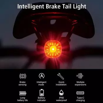 6 режимов освещения Высокая яркость Велосипедный светодиодный задний фонарь Водонепроницаемый велосипедный задний фонарь Интеллектуальный тормозной задний фонарь для велосипеда Зарядка через USB
