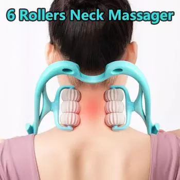 6 роликов, массажер для шеи, ручной массажер для шеи и плеч, шейный отдел позвоночника, разминающий массаж, физиотерапия, релаксация тела, облегчение боли, инструмент для массажа здоровья розовый