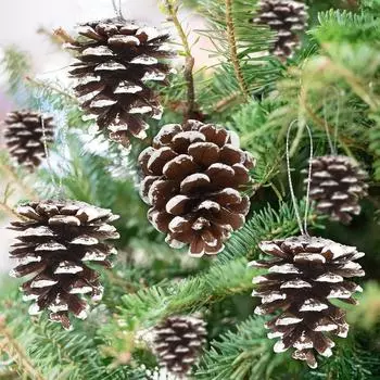 6 Рождественские украшения, Украшение в виде сосны, Подвеска в виде шишки основного цвета, Подвеска в виде шишки с белой каймой, Рождественские украшения 6pcs