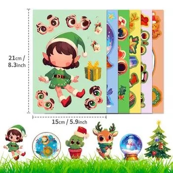 6 рождественских волшебных наклеек с меняющимися лицами, снежинка, хрустальный шар, головоломка, наклейка, украшение D