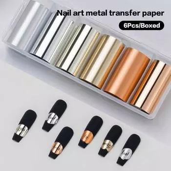 6 рулонов фольги для ногтей с цветами, переводные металлические наклейки, наклейки для ногтей, маникюрные обертывания, лак, звездная бумага, украшение своими руками