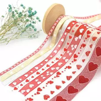 6 рулонов лент ко Дню святого Валентина с принтом в виде сердечек для упаковки подарков, ленты из органзы для годовщины, свадьбы, украшения B