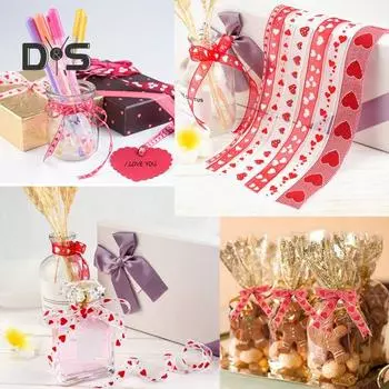 6 рулонов лент ко Дню святого Валентина с принтом в виде сердечек для упаковки подарков, ленты из органзы для годовщины, свадьбы, украшения B