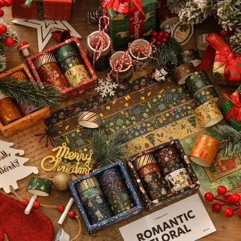 6 рулонов Merry Xmas Washi Tapes Set Gold Stamping Adhesive Masking Tapes Christmas Decoration Stickers for Album Gift Packaging