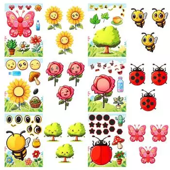 6 Садовых Пчел Серия Насекомых Бабочек Меняющие Лицо Наклейки Милые Мультяшные Сделай Сам Наклейки для Ручного Аккаунта Девочки