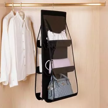 6-сетчатый двухслойный толстый прозрачный мешок для хранения, подвесная сумка для гардероба, пылезащитная трехмерная подвесная сумка, подвесная сумка чёрный
