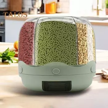 6-сеточный контейнер для хранения риса большой емкости без BPA прозрачный вращающийся на 360 градусов зерновой контейнер для хранения сухих продуктов светло-зеленый