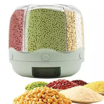 6-сеточный контейнер для хранения риса большой емкости без BPA прозрачный вращающийся на 360 градусов зерновой контейнер для хранения сухих продуктов светло-зеленый
