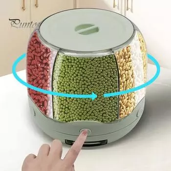 6-сеточный контейнер для хранения риса большой емкости без BPA прозрачный вращающийся на 360 градусов зерновой контейнер для хранения сухих продуктов светло-зеленый