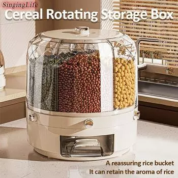 6 сеток, большие вращающиеся ящики для хранения зерновых, влагостойкий герметичный контейнер для хранения пищевых зерновых, ящик для хранения бытовых товаров серый