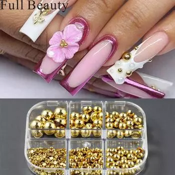 6 сеток для ногтей металлические бусины украшения для ногтей серебряные золотые икры DIY инструмент для ногтей шпильки аксессуары