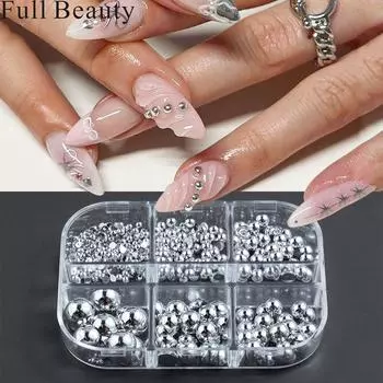 6 сеток для ногтей металлические бусины украшения для ногтей серебряные золотые икры DIY инструмент для ногтей шпильки аксессуары