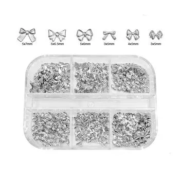 6 сеток/коробка смешанный сплав мини бант для ногтей подвески 3D бант украшения для ногтей аксессуары Diy серебряный